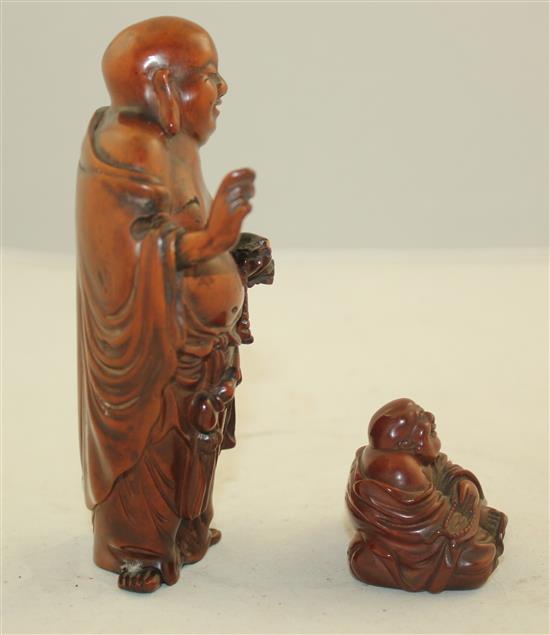 Two Chinese boxwood figures of Budai, 19th century, 7cm, standing figure with slight losses